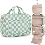 BAGSMART Toiletry Bag Travel Bag with Hanging Hook, Water-resistant Makeup Cosmetic Bag Travel Organizer for Accessories, Shampoo, Full-size Container, Toiletries (Green Checkerboard, Medium)