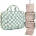 BAGSMART Toiletry Bag Travel Bag with Hanging Hook, Water-resistant Makeup Cosmetic Bag Travel Organizer for Accessories, Shampoo, Full-size Container, Toiletries (Green Checkerboard, Large)