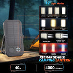 LED Camping Lantern Rechargeable, 10000mAh Portable Camping Lights up to 120+ Hours, 12 Light Modes, Dimmable, LCD Digital Display, Waterproof, Camping Essentials for Power Outages, 6 Packs