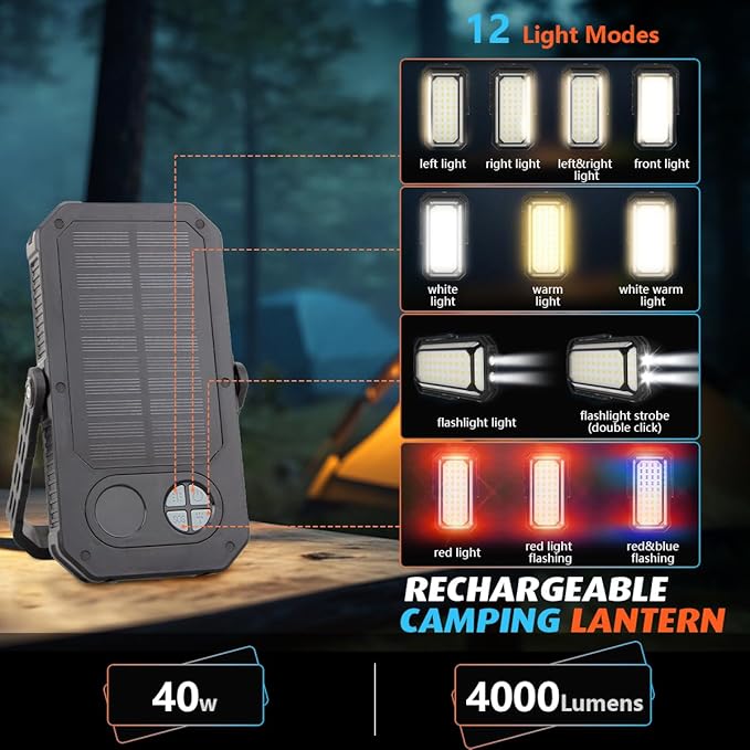 LED Camping Lantern Rechargeable, 10000mAh Portable Camping Lights up to 120+ Hours, 12 Light Modes, Dimmable, LCD Digital Display, Waterproof, Camping Essentials for Power Outages, 6 Packs