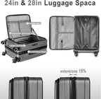 Luggage Sets 3 Piece, ABS Lightweight 20in/24in/28in Luggage, Expandable Carry On Suitcase Set with TSA Lock & Double Wheels, Front Open Hardshell Luggage Sets (Grey)