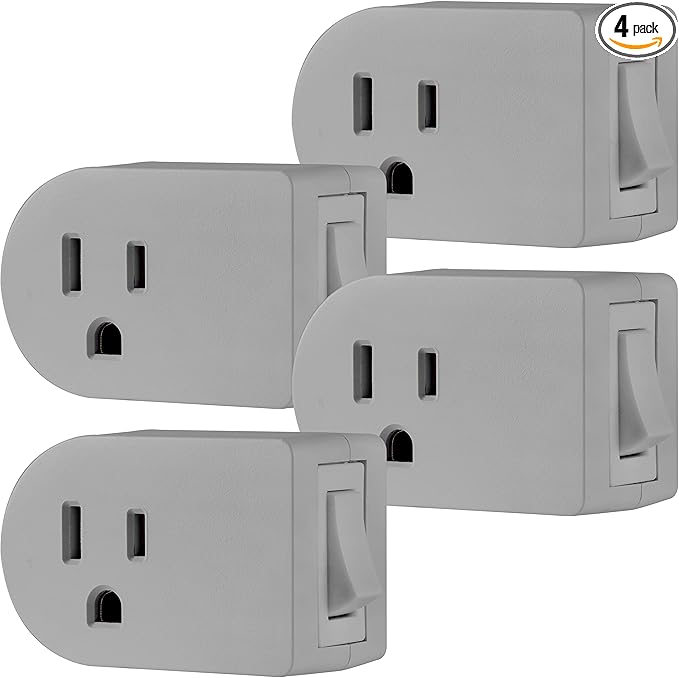 UltraPro Grounded Power Switch Outlet Extender Easy To Install For Indoor Lights and Small Appliances Energy Efficient Adapter Space Saving Design UL Listed 4 Pack Gray 47944