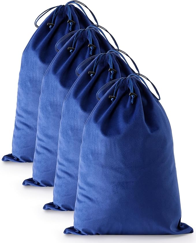 FantasyLife Shoe Bags for Travel, Washable Dust Bags for Storage & Packing, Flannel Shoe Pouch with Drawstring Closure for Purses, Handbags, Shoes & Toys (4, Palace Blue, 17.3"x12.6")