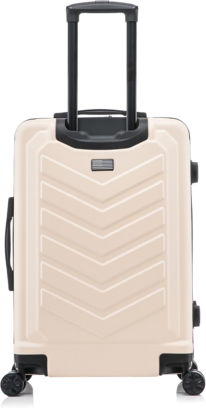 US ARMY Fox 24 inch Hardside Luggage with Spinner Wheels | Lightweight Medium Suitcase for Shorter Travel | Chevron Icon, Gel Handle, Side Studs, Retractable Trolley, Heavy Duty | Sand