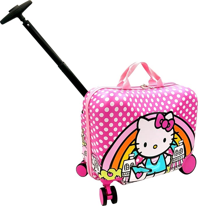 Fast Forward Hello Kitty 2-in-1 Kids 18" Suitcase & Ride-On Luggage - Lightweight Tow-Along Toddler Luggage with Wheels