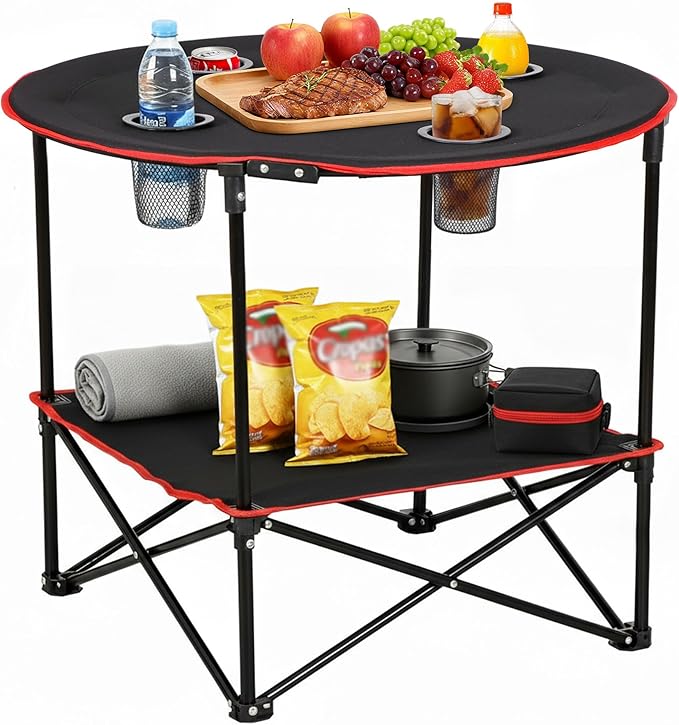 ZENY Portable Folding Picnic Table Outdoor Camping Table with 4 Cup Holders and Carrying Bag Collapsible Portable Tables Folding for BBQ Outdoor Fishing