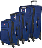 SWISSGEAR Sion Softside Expandable Spinner Luggage Durable Lightweight Travel Suitcase, Blue, 3-Piece Set (21/25/29)