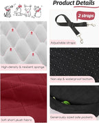 Lealchum Dog Booster Car Seat for Small/Medium Dogs,Puppy Portable Car Bed with Elevated Cushion,Fully Detachable and Washable,2 Storage Pockets,Easy to Install (Blakc/Red, Medium)