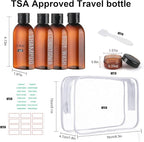 Travel Bottles for Toiletries 8 Pack 3.4oz TSA Approved Travel Size Containers Leak Proof Plastic 0.35oz Small Cream Jars Refillable Toiletry Bottles for Shampoo Conditioner Lotion(Brown)