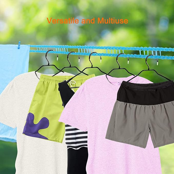 2 Pack Windproof Clothes Line with Hooks 16.4 feet Blue Nylon Clothesline
