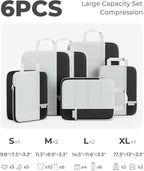Percover Compression Packing Cubes 6-Piece Set, Packing Cubes Compression for Travel with Multi-Size Organization, Travel Organizer for Carry On & Checked Luggage, Black