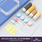 ME.FAN 18 Pack Travel Bottles for Toiletries, TSA Approved Silicone Portable Size Bottle, Refillable Cosmetic Container Kits for Conditioner, Shampoo, Lotion,Face Cream - Yellow