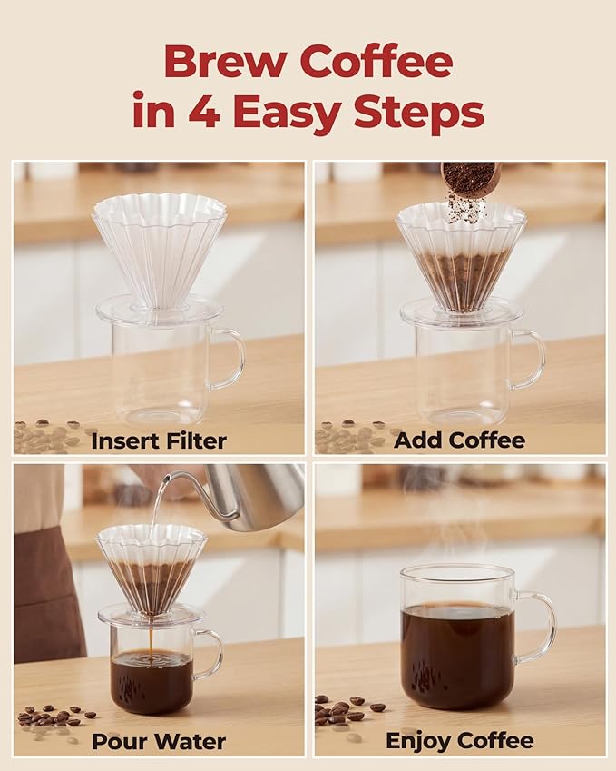 Pour Over Coffee Dripper with 40 Paper Filters, Coffee Filter Cup, Manual Drip Coffee Brewer, Easy Clean, Ideal for Beginners, Home Office Camping 1-2 Cup