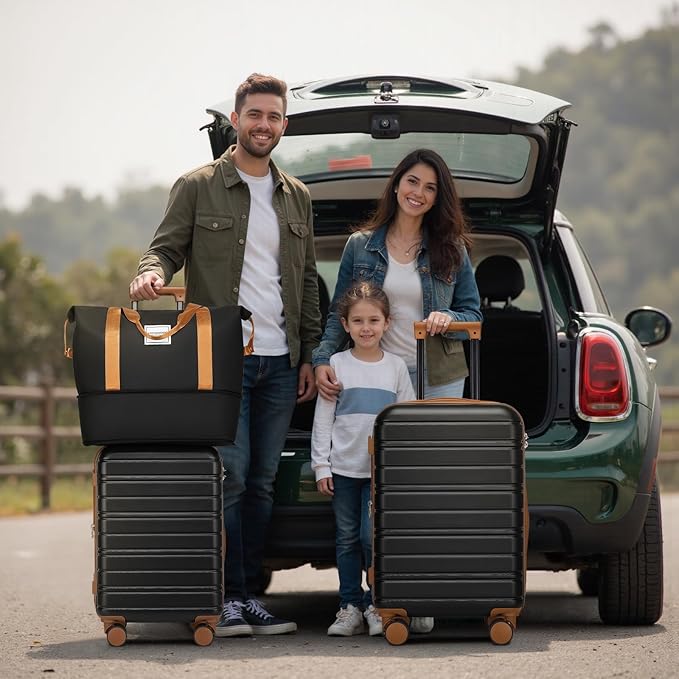 6 Piece Luggage Sets with Bags, Lightweight Expandable Checked Luggage Sets, Hardshell ABS Spinner Wheels Carry on Suitcase with TSA Lock, for Travel, Women Men (Black Brown, 18/20/24/28inch+2bags)
