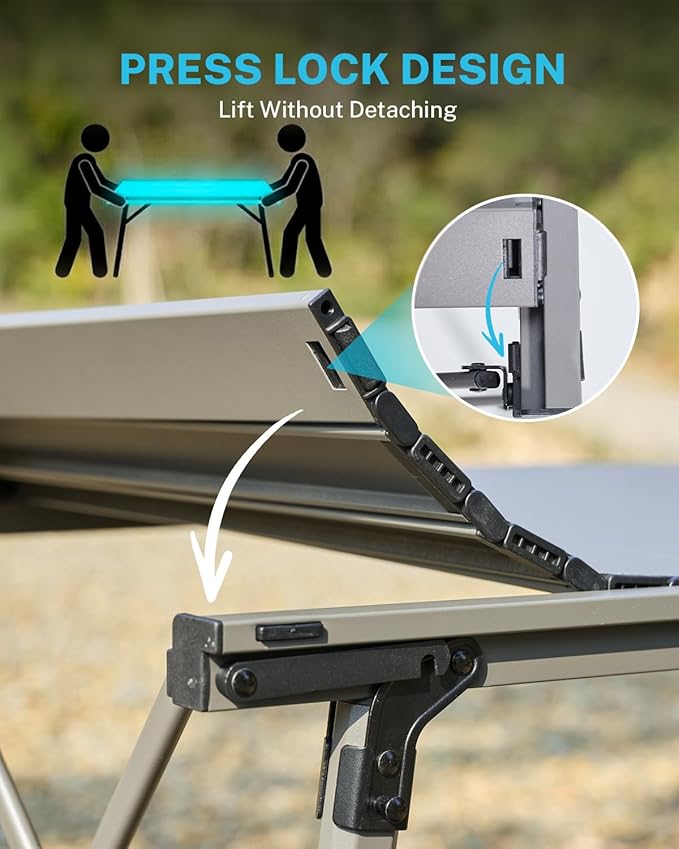 Gonex 50" Camping Table with Adjustable Height Legs for Uneven Ground, Portable Folding Aluminum Roll Up Table with Mesh Pocket for Camping, Picnic, BBQ, Cooking