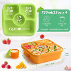 QQKO Bento Snack Box Containers for Adults Kids, 4 Pack Lunchable Meal Prep Containers Reusable, Stackable Bento Lunch Box, Food Storage Prep Containers with Lids and 4 Sauce Cups, Jewel Color