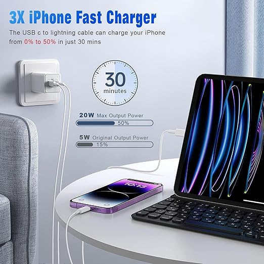 USB C to Lightning Cable [Apple MFi Certified] 2Pack 10FT iPhone Fast Charger Cable Power Delivery Type C Charging Cord Compatible with iPhone 14 13 12 11 Pro Max X XS XR 8 7 6s Plus SE，White