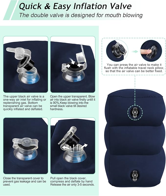 Inflatable Travel Foot Rest Pillow, Kids Airplane Bed, Adjustable 3 Layers Height Leg Rest Pillow, Adults Travel Essentials Great for Airplane, Office, Home, Trains, Cars (Blue)