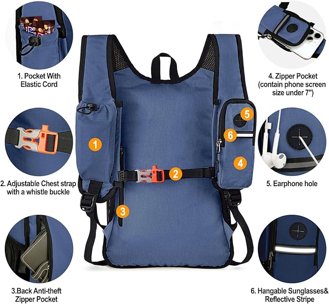 Seektop 15L Small Hiking Backpack for Women Men, Lightweight Hiking Packable Daypack with Phone Pocket for Travel Camping (Dark Blue, 15L)