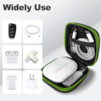 Square Earbud Case Portable EVA Carrying Case Storage Bag Cell Phone Accessories Organizer with Carabiner for Earphone, Earbud, Earpieces, SD Memory Card, Camera Chips, Tech Pouch, Green