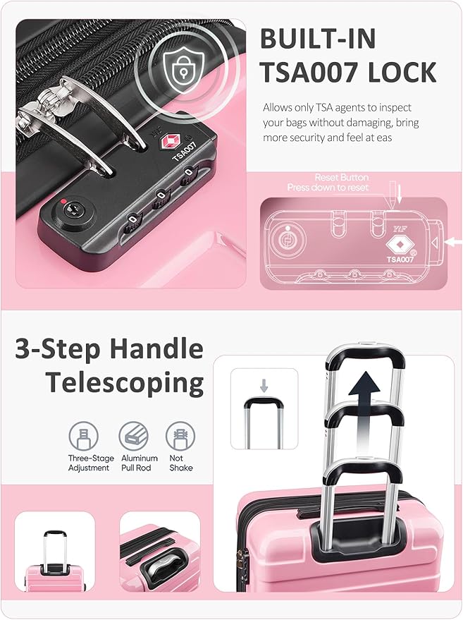 Tolino Carry on Luggage Checke Airline Approved,24 Inch Hardside Suitcase with Wheels TSA Lock, PC+ABS Lightweight Carry on Suitcases for Women and Men