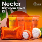 World Amenities Nectar Mini Travel Size Toiletries Bathroom Kit | Sweet Orange Blossom| Shampoo, Conditioner, Body Wash, Lotion, Two Round Cleansing Bars and Body Bar