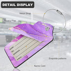 2Pack Luggage Tags for Suitcases, Cute Unique Pu Leather Cruise Luggage Tag with Privacy Cover ID Label Address Card and Metal Ring Suitable for Women Men Kids Travel Bag Purple Marble Pattern