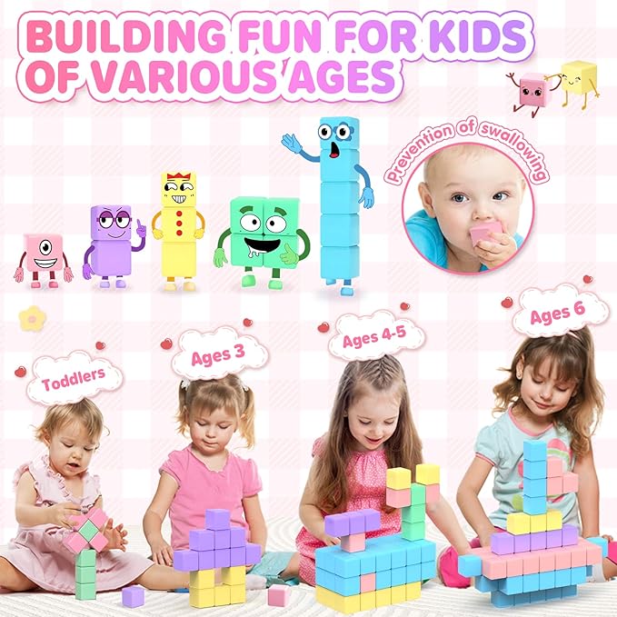 45pcs Magnetic Blocks for Kids Ages 3-5,Magnetic Building Blocks for Toddlers Girl Toys,Creative Sensory Toys 4-8 Magnet Cubes Toys Gifts for 3 4 5 6 7 8 Year Old Boys & Girls Valentines Day Toy