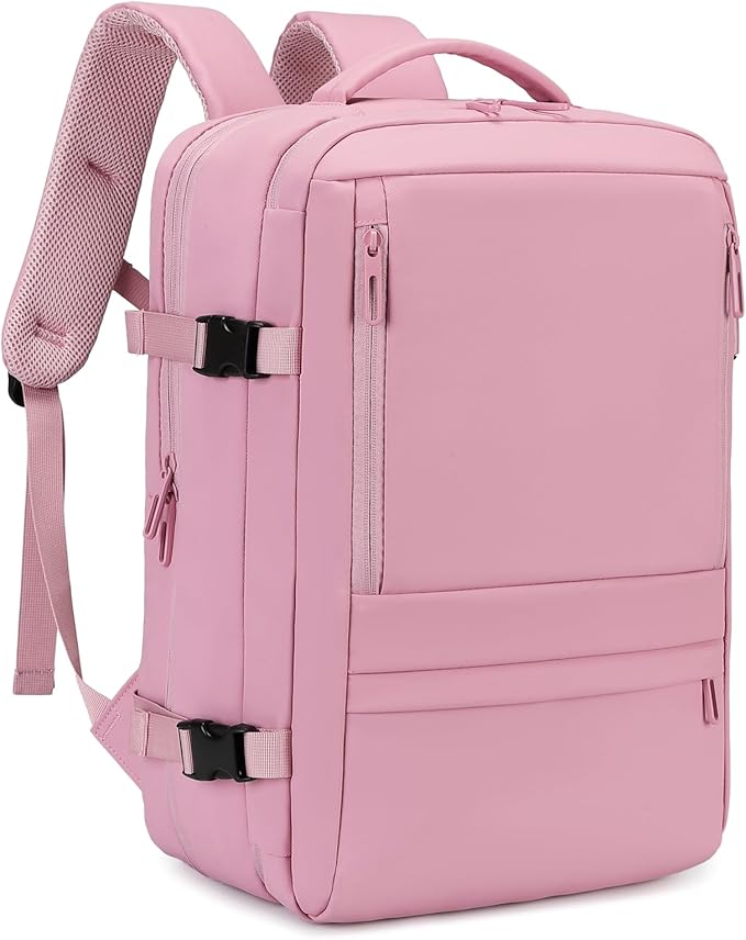 Rcrirth Travel Backpack for Women | Expandable Carry On Backpack with 17.3 Inch Laptop Compartment - Personal Item Travel Bags for Women Nurse Work Bag for Traveling Weekender Business College - Pink