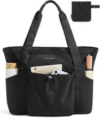 BAGSMART Foldable Tote Bag with Drawstring Bag, Tote Bag Shoulder Bag Top Handle Handbag for Travel, Work, Beach, Gym