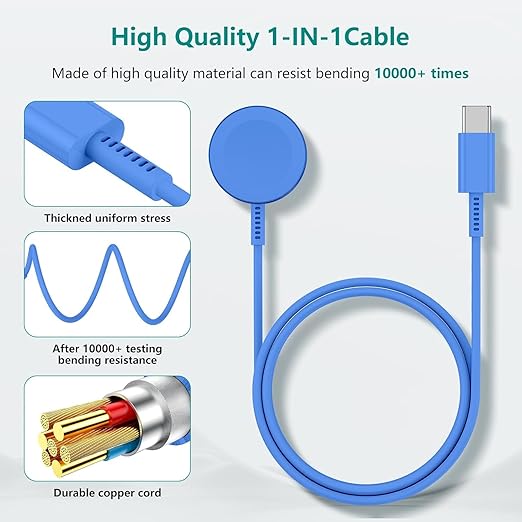 Upgraded Apple Watch Charger, Magnetic Fast Charger, USB C Charger Block Plug Adapter with 6FT iWatch Portable Wireless Fast Charging Cable Cord for iWatch Series Ultra/9/8/7/6/SE/SE2/5/4/3 Blue