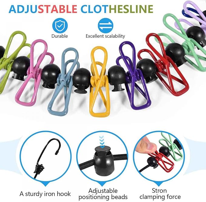 SenseYo 2 Set Retractable Portable Clothesline for Travel with 44 Clothespins, Camping Clothes line for Indoor Outdoor Balcony Hotel Room Laundry Drying