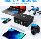 130W Portable Power Bank, 148WH/40000mAh Portable Laptop Charger Battery Backup with 110V AC Socket/ 100W Type-C Port/2 USB QC3.0 for CPAP Outdoor Camping Trip Hunting Emergency