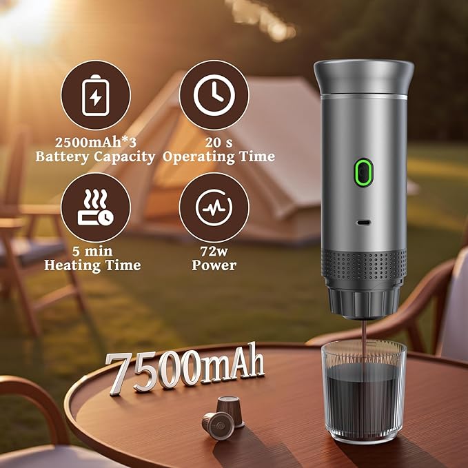 Portable Coffee Maker Espresso Machine, Travel Coffee Maker Self-Heating with USB-C Small Tea Cup, Compatible with Ground Coffee & NS Capsule for RV,Car, Hiking, Camping Office (Green)