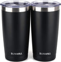 SUNWILL Travel Coffee Mug with Lid, 20 oz Tumbler Set of 2, Insulated Stainless Steel Cup for Water, Tea, Ice, Powder Coated Black 2 pack