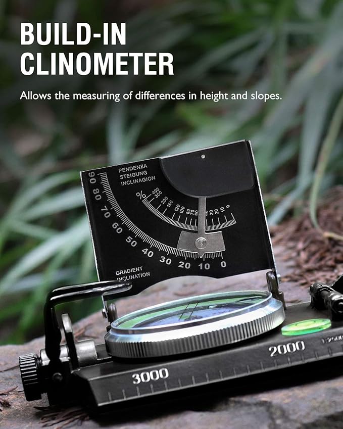 Eyeskey Multifunctional Military Sighting Navigation Compass with Inclinometer | Impact Resistant & Waterproof Compass for Hiking, Camping