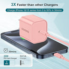 Fast Charger for iPhone 17 16 15 Charger Fast Charging, 6+10ft USBC to USBC Cable Cord &20W Type C Block for iPhone 17 Air, 16e, 17 16 15 (Pro Max/Pro/Plus), iPad Pro/Air/Mini, Pink