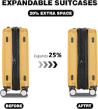 Luggage Sets 3 Piece, Lightweight Expandable PC Hardside Durable Suitcases with Spinner Wheels & TSA Lock, 20/24/28 Inch, Yellow