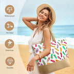 Trifabricy Beach Bag for Women, Large Beach Tote Bags with Zipper, Woven Straw Tote Waterproof, Swim Gym Shopping Travel Bag