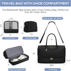 Travel Weekender Duffle Bag for Women - Overnight Bag with Shoe Compartment Carry on Bag with Toiletry Bag Gym Duffel Bag with Wet Pocket Hospital Bags for Labor and Delivery 3 Pcs Set Black