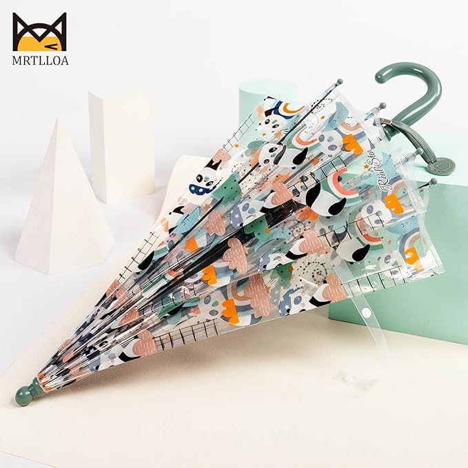 MRTLLOA Kids Clear Bubble Umbrella with an Easy Grip Curved Handle, Safety Transparent Dome Bubble Umbrella for Toddler Boys Girls