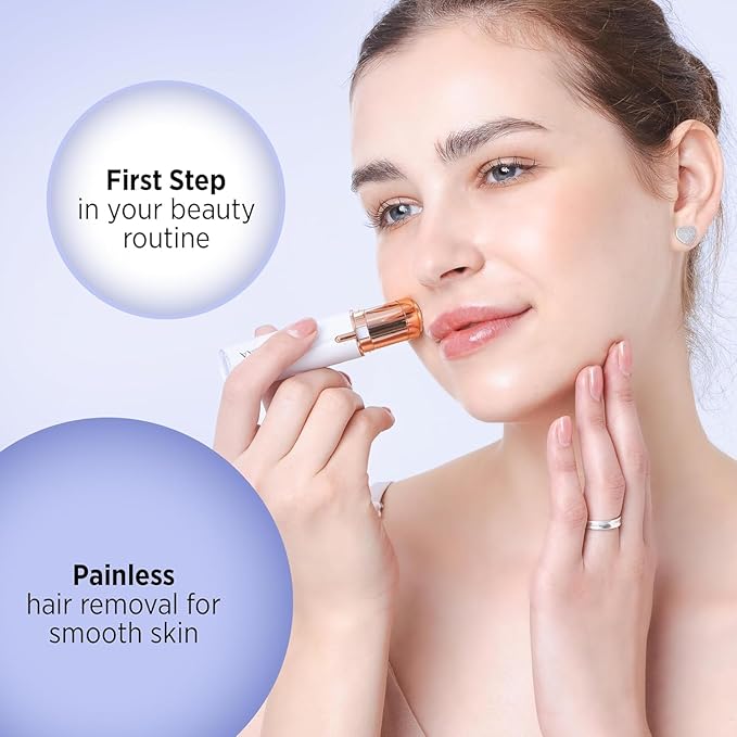 Kradaa Facial Hair Removal for Women: Electric Face Razor with LED Light - Painless & Instant Results Mini Shaver for Travel Use (White)