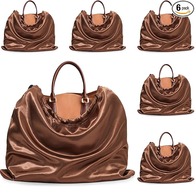 Ersmak 6 Pack Dust Bags for Handbags - Brown Silk Dust Cover Bag for Purses Shoes - Satin Drawstring Dustproof Bags for Travel Storage - 23.6 x 19.7 In