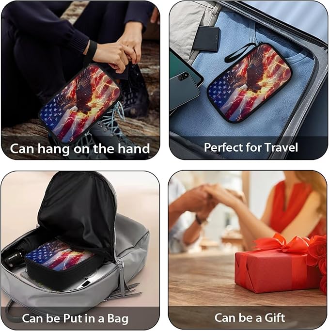 American Flag Electronic Organizer Travel Cable Organizer Bag Portable Pouch Electronic Accessories Carry Case for Cable Cord Charger Phone Earphone Tech Pouch