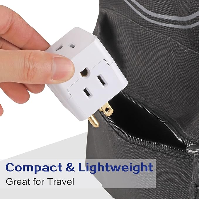 3 Outlet Wall Adapter UL Listed 3 Outlet Power Cube Tap, 3-Prong Outlet Splitter, Multi Plug Outlet Grounded Indoor, 3 Way Plug Adapter, Outlet Extender for Home or Travel (White, 1 Pack)