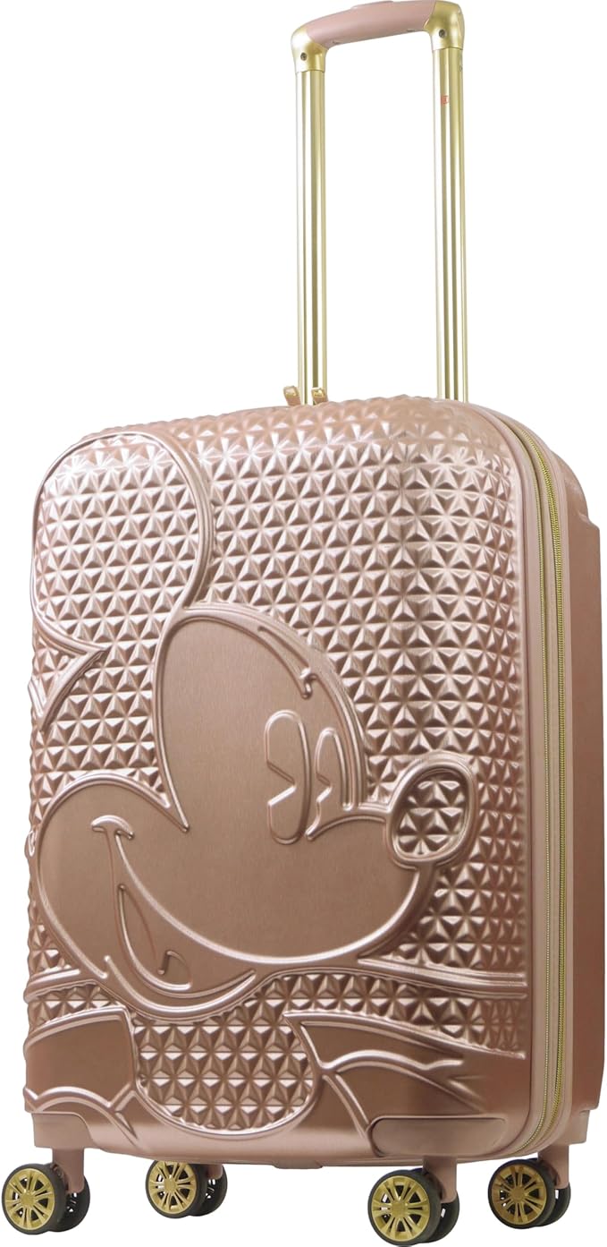 FUL Disney Mickey Mouse 26 Inch Rolling Luggage, Hardshell Suitcase with Spinner Wheels, Rose Gold
