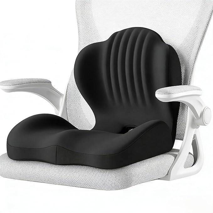 Ergonomic Seat Memory Foam Support Cushion for Back, Car Seat Back Support Cushion for Sciatica Tailbone Pain, Office Desk Chair Car Travel Seat Cushion (Black)