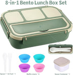Bento Box Adult Lunch Box, Lunch Containers for Kids Girls Boys with 4 Compartments, Lunchable Food Container with Utensils, Sauce Jar, Muffin Liners, 40 Oz/5 Cup, Microwave & Dishwasher Safe, Green
