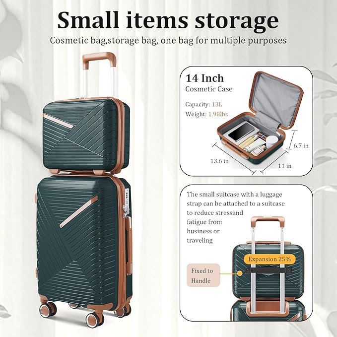 4 Piece Luggage Set, Hardside Expandable Lightweight Suitcase with 360° Mute Spinner Wheels Luggage Sets, TSA Lock, 14/20/24/28 Inch Travel Luggage for Men, Women and Girls (Army Green)