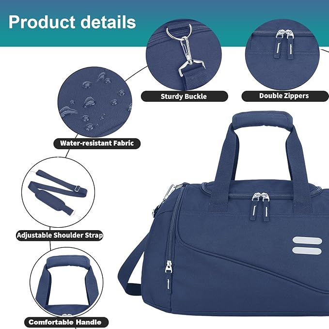 Gym Bag for Men & Women - 30L Duffel Bag with Shoe Compartment, Weekender Water Resistant Duffle Bag for Travel, Sports, Fitness & Workouts, DarkBlue
